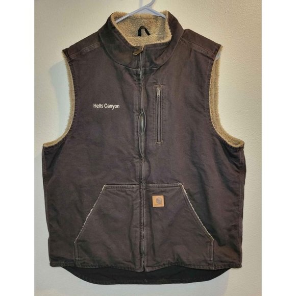 Carhartt Other - Men's Large Tall Dark Brown Cotton Relaxed Fit Washed Duck Sherpa-Lined Vest